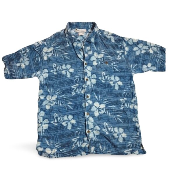 Columbia Sportswear Men's GRT Button-Up Shirt L Blue Floral Print Casual Hiking - Picture 1 of 10